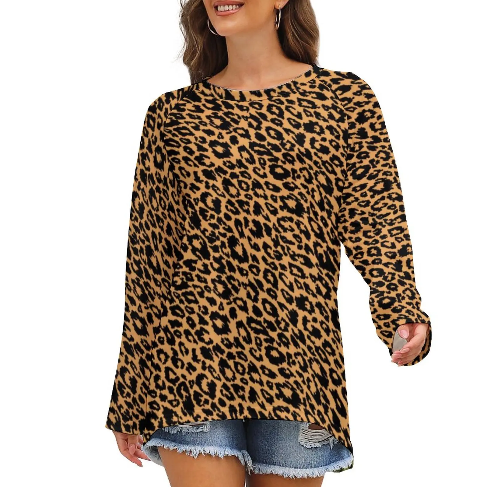 

Classic Leopard T Shirt Trendy Animal Print Cute Long Sleeve T Shirts Streetwear Oversized Tees Hot Women Pattern Tops Gift Idea