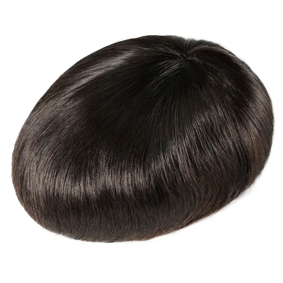 Fine Mono Natural 100% Human Hair Toupee Breathable Male Hair Prosthesis Capillary Male Wig Systems Men Wig Free Shipping images - 6