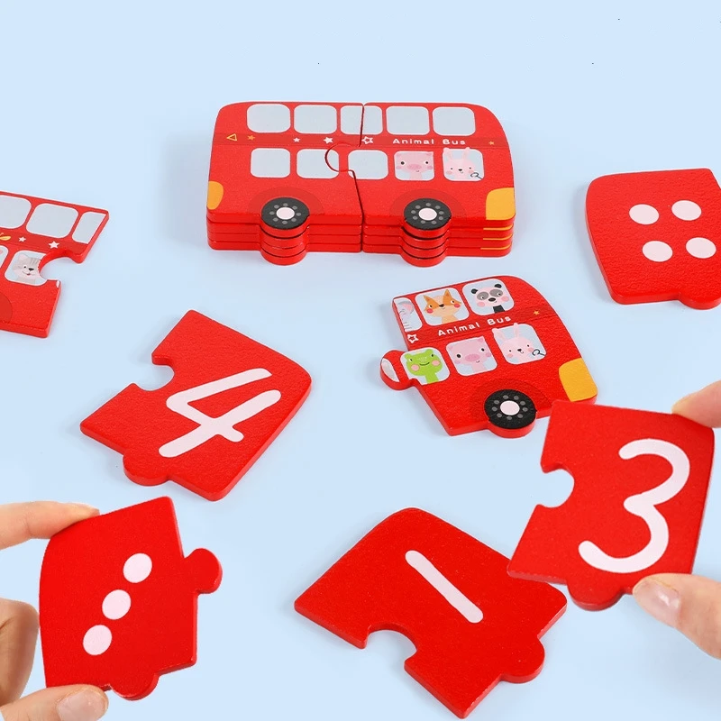 

Baby Montessori Wooden Number Matching Game Toy Number Cognition Car Puzzle Educational Puzzle Toys for Toddler Kids Gift