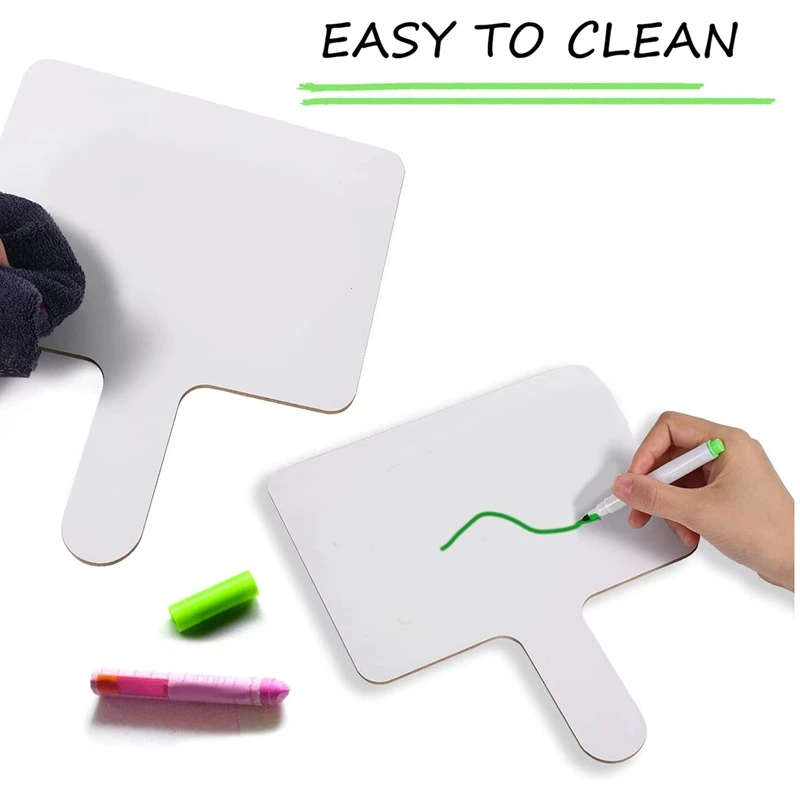 10Pcs 9.6X8inch Dry Erase Answers Paddle Handhold Wooden White Board Double Sided Answer