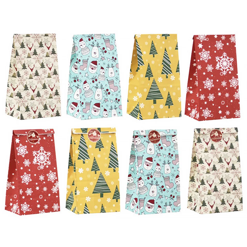 

24pcs Mixxed Deer Snowflakes Candy Gift Bags With Stickers Merry Christmas Guests Packaging Boxes Christmas Party Gift Decor
