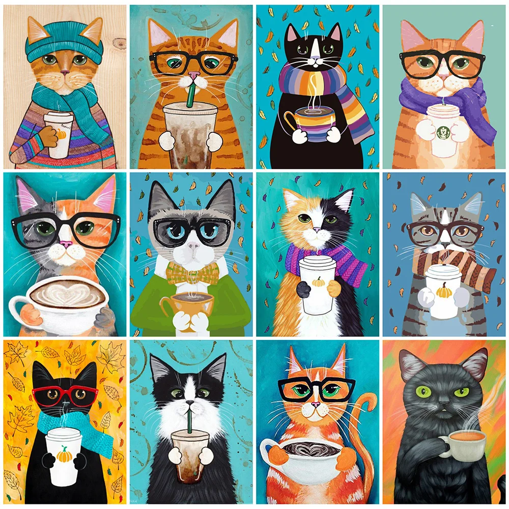 

5D алмазная живопись «сделай сам», «кошачий кофе», Набор для вышивки крестиком, Ручная инкрустация, подарки, украшение для стен дома