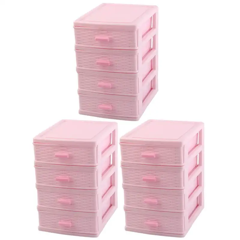 

4 Layers Jewelry Sundries Storage Cabinet Container Case Box Pink 3pcs