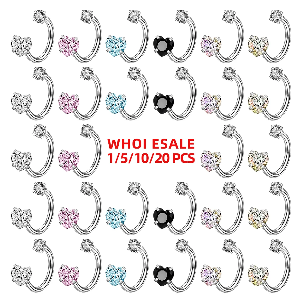 Кольцо для пирсинга носовой перегородки с цирконом в форме сердца