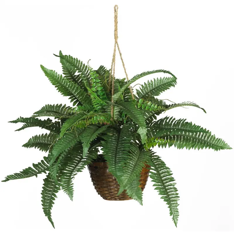 

18" Boston Fern Polyester Artificial Plant in Hanging Basket, Green