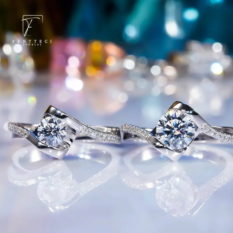 FENTTECI D Color Moissanite Ring S925 Sterling Silver Pt950 Platinum Plated Forever Love Fine Jewelry for Women Proposal Wedding