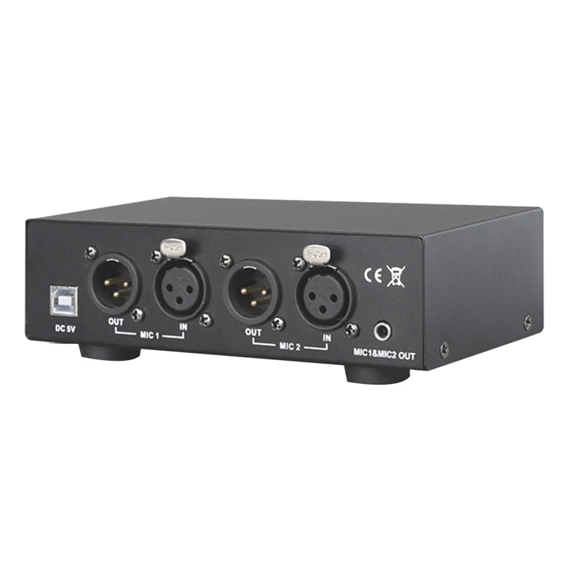 

USB Dual Mixed Output Phantom Power Supply Black 48V Metal For Condenser Microphones Music Recording Equipment