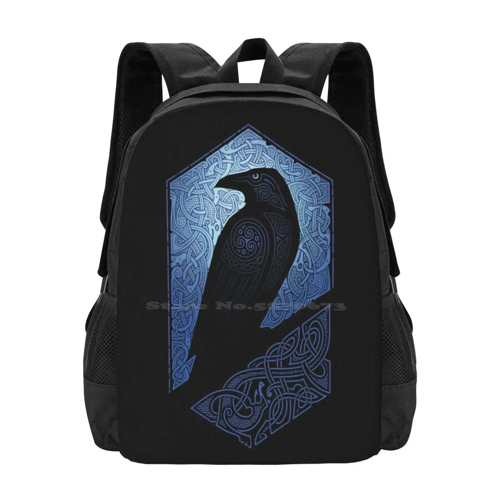 

Guardian Fashion Pattern Design Travel Laptop School Backpack Bag Raidho Crow Blue Shadow Silhouette Scandinavian Mystical