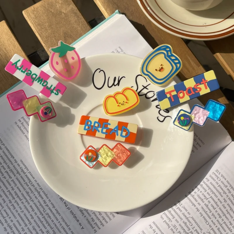 

Корейские красочные Мультяшные заколки для волос, 3 шт., боковые заколки, коготь для детей, детей, женщин, девочек, винтажный подарок, аксессуары для волос, орнамент