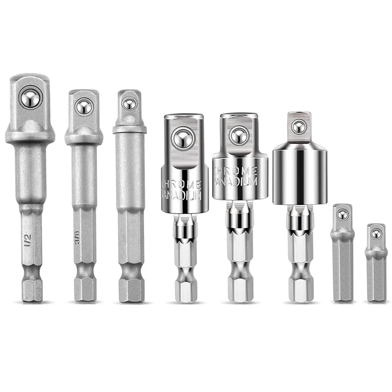 

8Pcs Power Drill Socket Adapter Set Includes 360 Degree Rotatable Hex Shank Socket Adapter and Driver Extension Bits Set