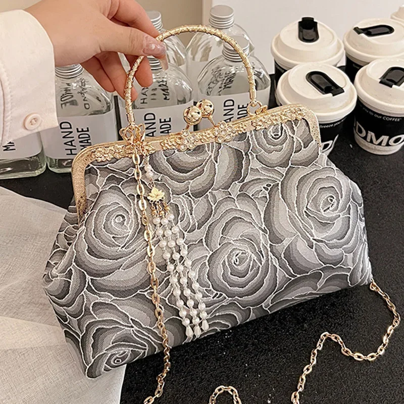 Дизайнерская Женская Сумка Через Плечо С Красной Розой И Цепочкой Клатч