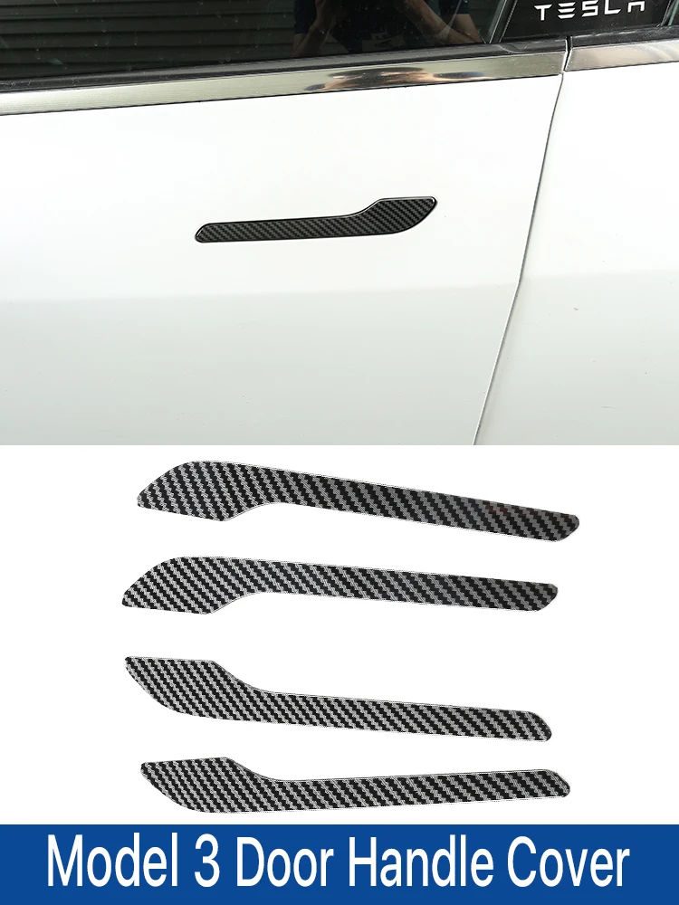 

Carbon Fiber Car Door Handle Cover Sticker Modified Handle Protector Decal Accessory for Tesla Model 3 Y 2016-2022