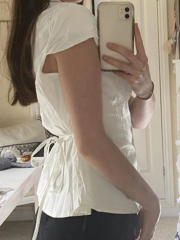 Женская плиссированная блузка с пышными рукавами Y2k пикантная однобортная