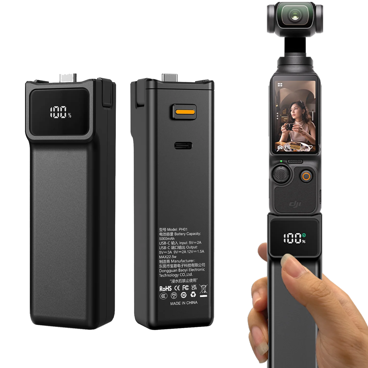 Фото Портативный аккумулятор-рукоятка Pocket 4 для DJI Osmo Pocket 3/4, зарядное устройство, аккумулятор 5000 мАч, расширение емкости №1