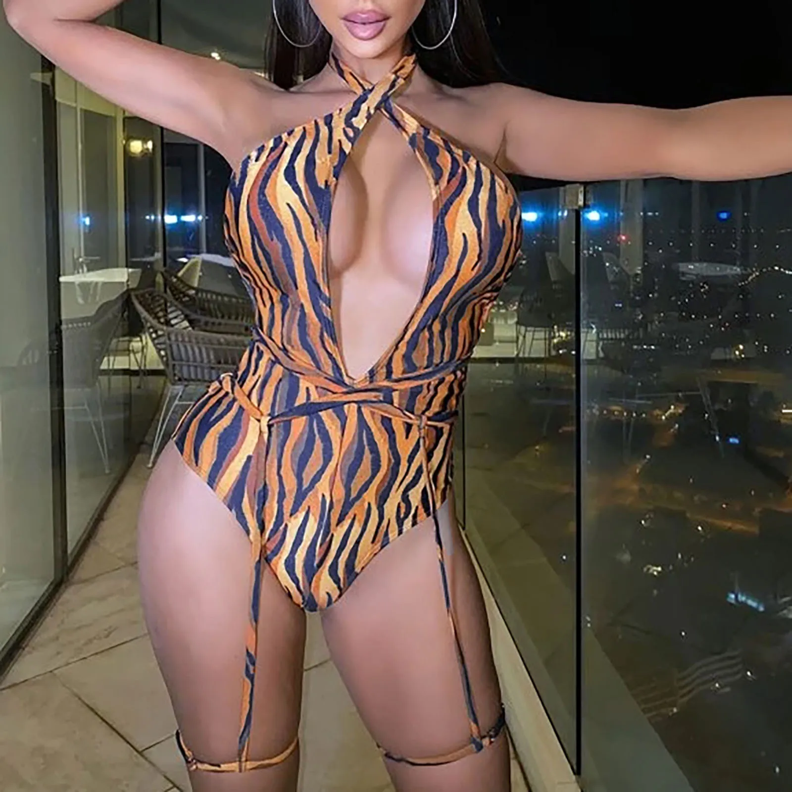 

2022, комплект бикини, Женский сексуальный купальник на бретельках с вырезами, бразильский цельный Повседневный купальник с принтом, летняя п...