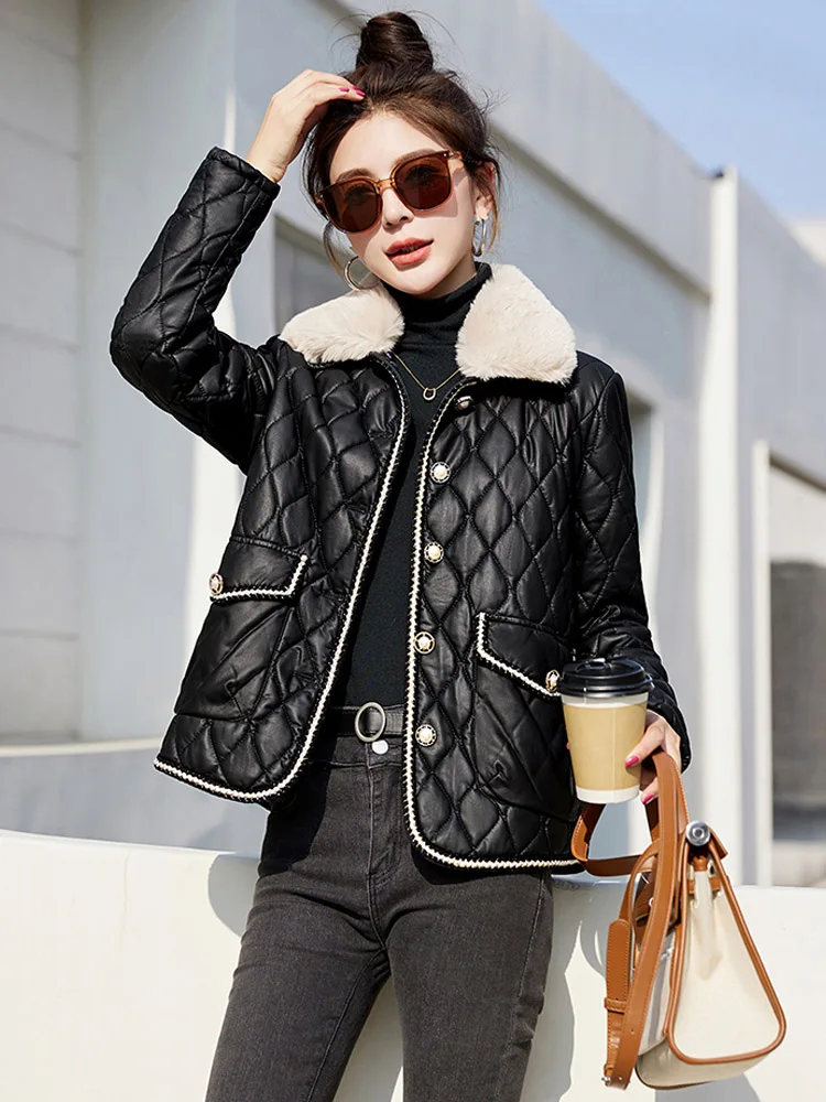 Европейские товары утолщенное женское пальто из искусственной кожи на флисовой