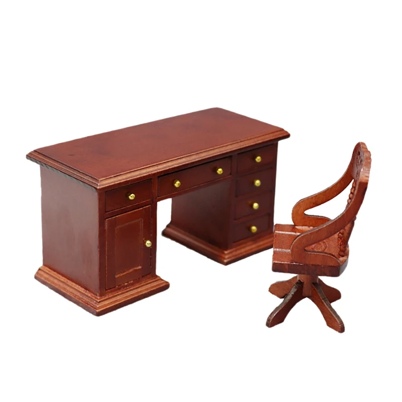 

FBIL-For 1:12 Dollhouse Mini Dollhouse Wooden Writing Desk Chair Set Furniture Decoration Toys Life Scene Accessories Toy