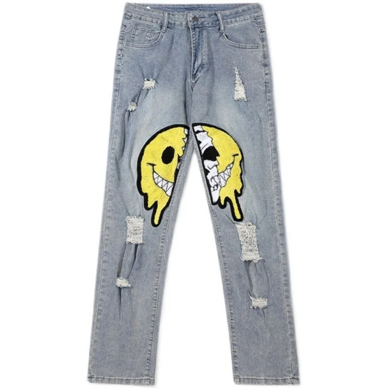 Irregular Ripped Hole Jeans Denim Pant Woman Man Straight Patchwork Baggy Boyfriend Y2k Punk Kpop Harajuku Streetwear Hip Hop