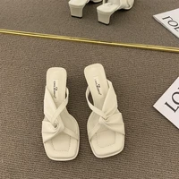 fashion elegant ladies high heels sandals square toe female casual outdoor slides slippers slip on pumps shoes for women summer