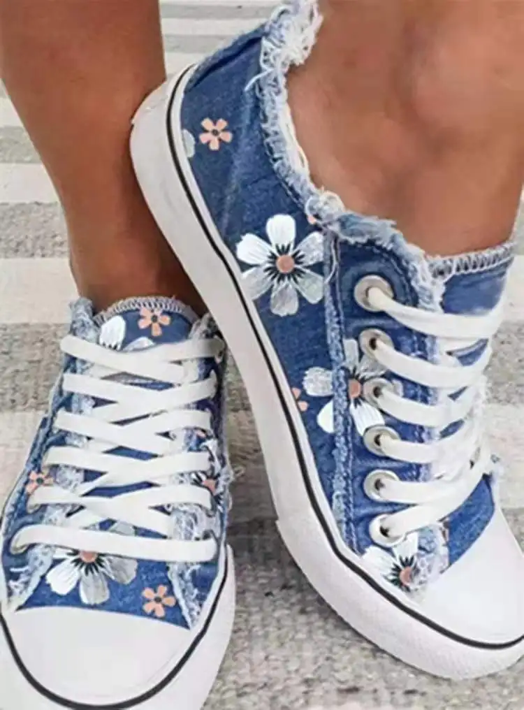 

Sneakers Women 2022 Women Fashion Flowers Lace Up Canvas Shoes Casual Flat Shoes Women Loafers Mujer Vulcanizar Los Zapatos