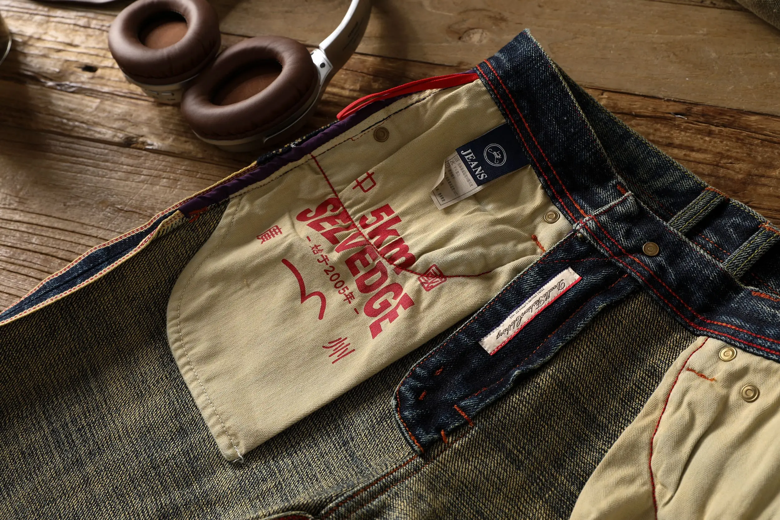 Мужские джинсы из красного цвета с кромкой 20 унций осенние тяжелые прочные