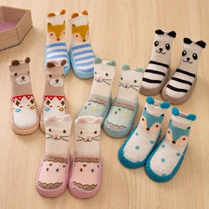 Winter Baby Cute Cartoon Animal Floor Socks with Rubber Anti Slip Sole Cotton Warm Shoes for Infant 