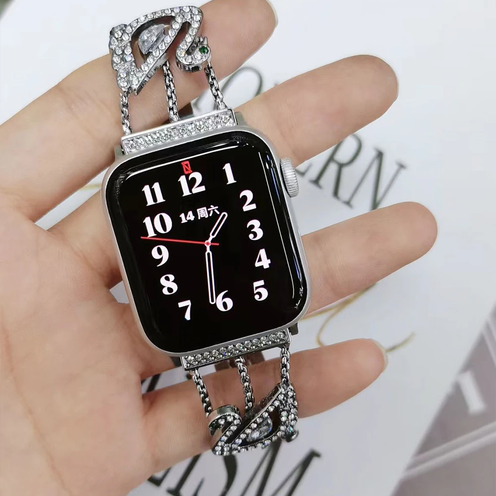 Luxury Diamond Strap for Apple Watch Ultra 49mm Women Stainless Steel Bracelet for iWatch 876543SE 45mm 41mm 40mm 44mm 38mm 42mm