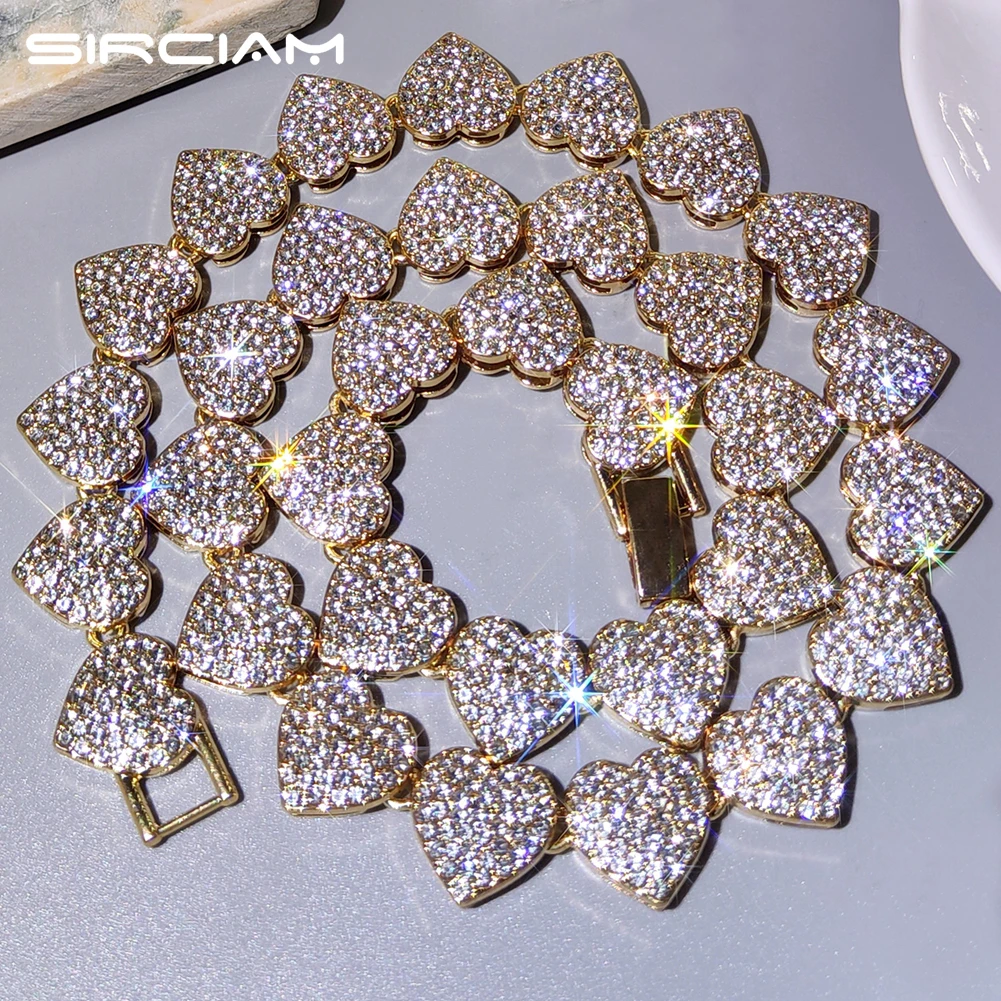 

Iced Out Heart Cuban Link Chain Necklace Men Women 15mm Full Rhinestones Bling Heart Tennis Chain Cuban Link Hip Hop Jewelry New