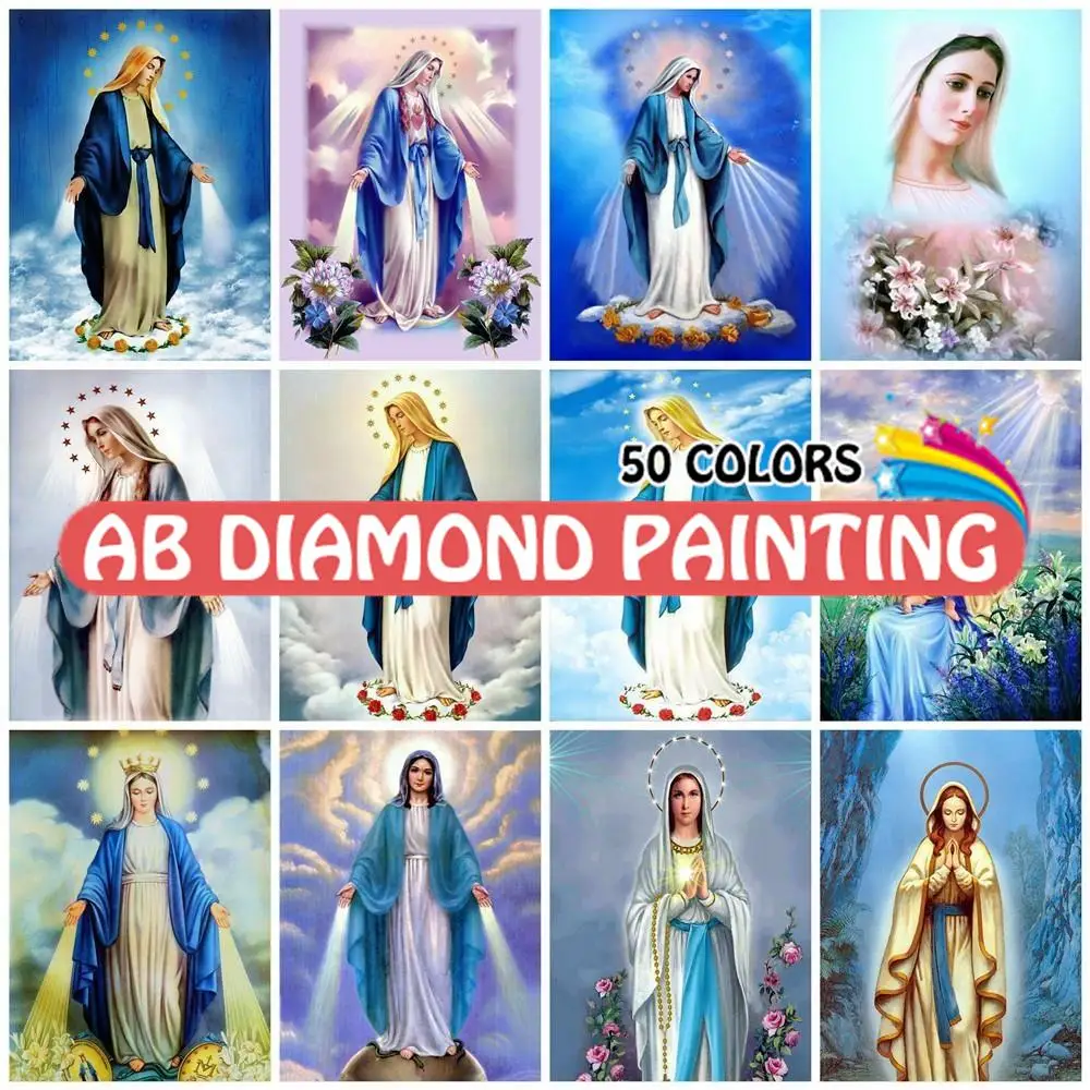 

Full Square Round Drill Mosaic Virgin Mary Diamond Painting AB Embroidery 5D Set Religion Arts And Crafts Kit Home Decoration