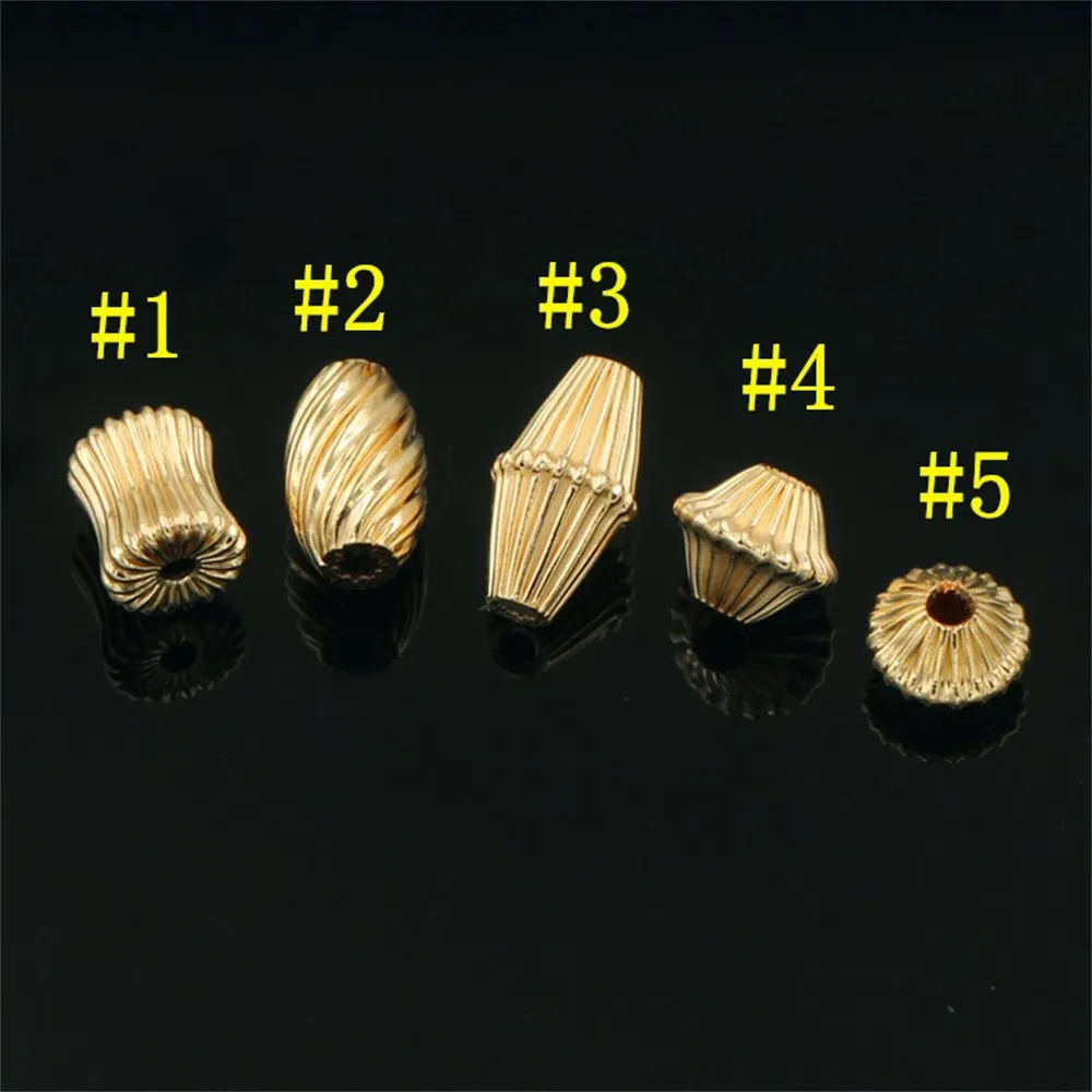 

USA 14K Gold Filled Patterned Striped Partition Flying Saucer Diamond Shaped Elliptical Beads DIY Accessories