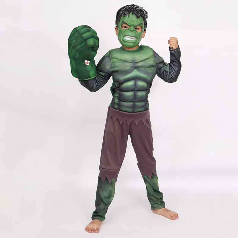 Marvel Hulk Costumes green hulking with mask costume muscle Superhero Halloween Costume for Kids Boys Children's Day Gift