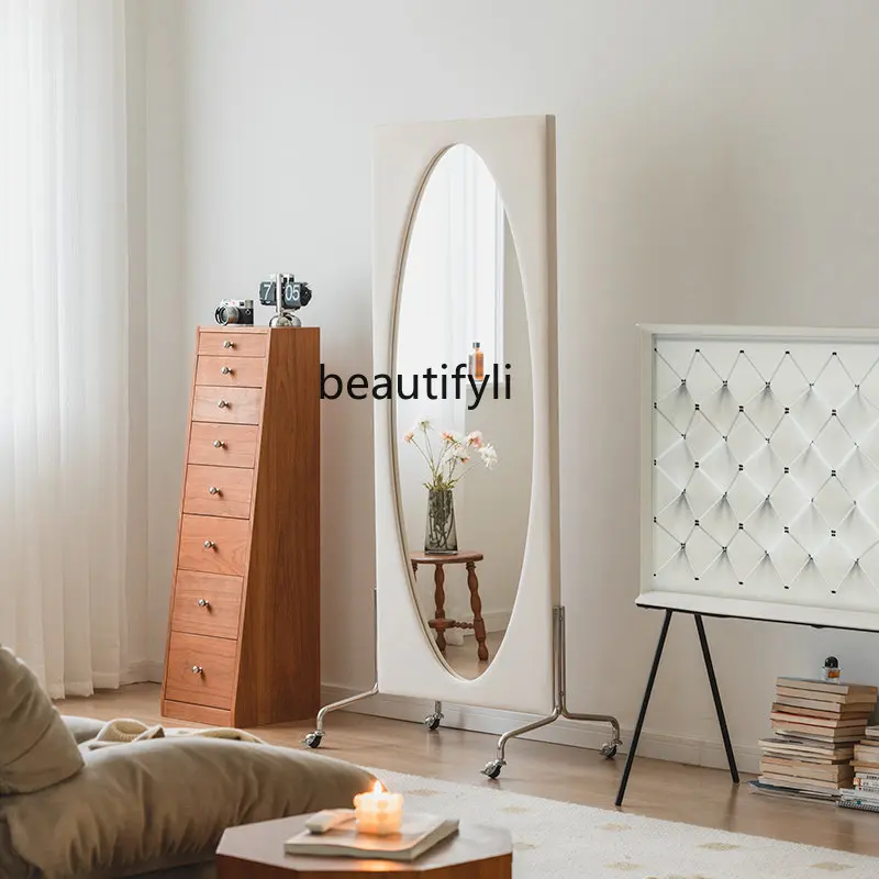 

French Full-Length Mirror Oval Floor Mirror Household Movable Dressing Mirror