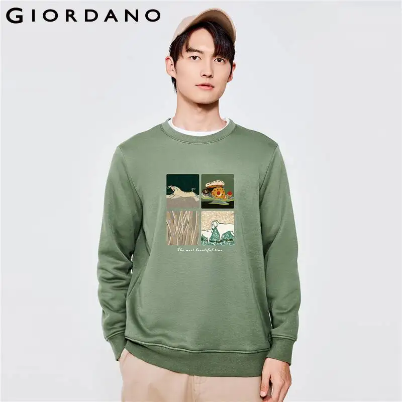 

GIORDANO Men Geto2.Net Series Sweatshirts Simple Crewneck Print Casual Sweatshirts Fleece-Lined Loose Warm Sweatshirts 91092147