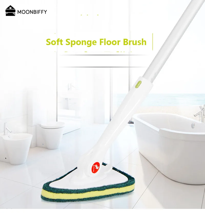 

Tile Scrubber Bathtub Cleaner and Kitchen Brush with Handle Sponge Tri Angle Head Toilet Corner Clean Brushes