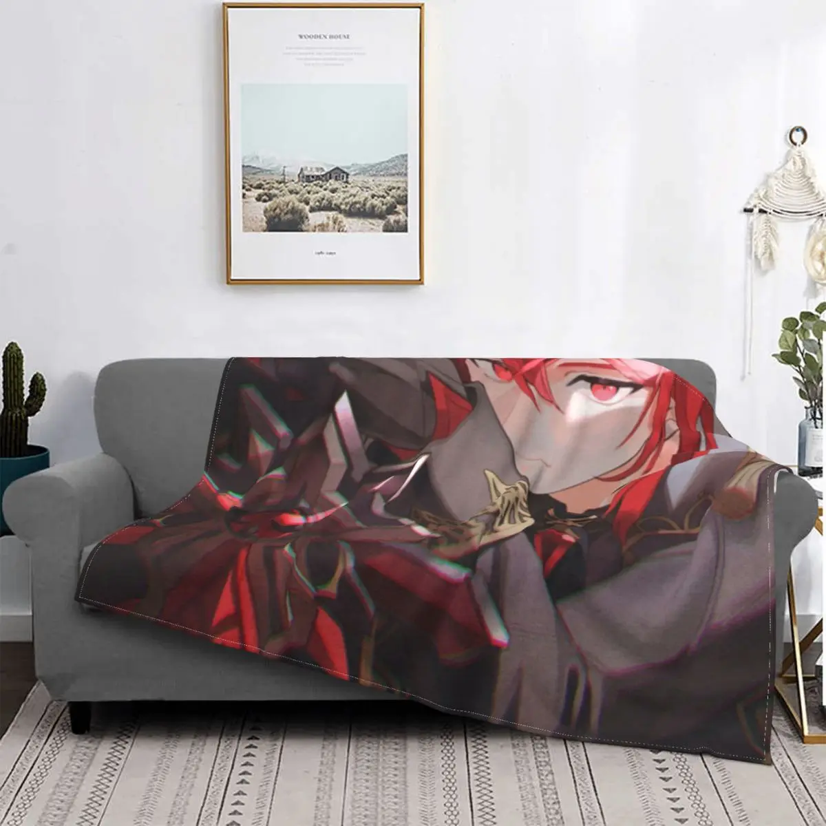

Мягкое фланелевое одеяло разбавленного углового цвета с рисунком ржавчины, флисовое аниме-одеяло Genshin для постельного белья, дивана, путеше...