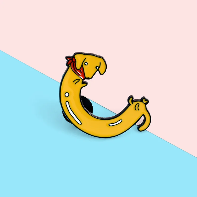 

SALeeee Trendy new product cute yellow dachshund brooch wearing a red scarf Fashion design personality all-match jewelry