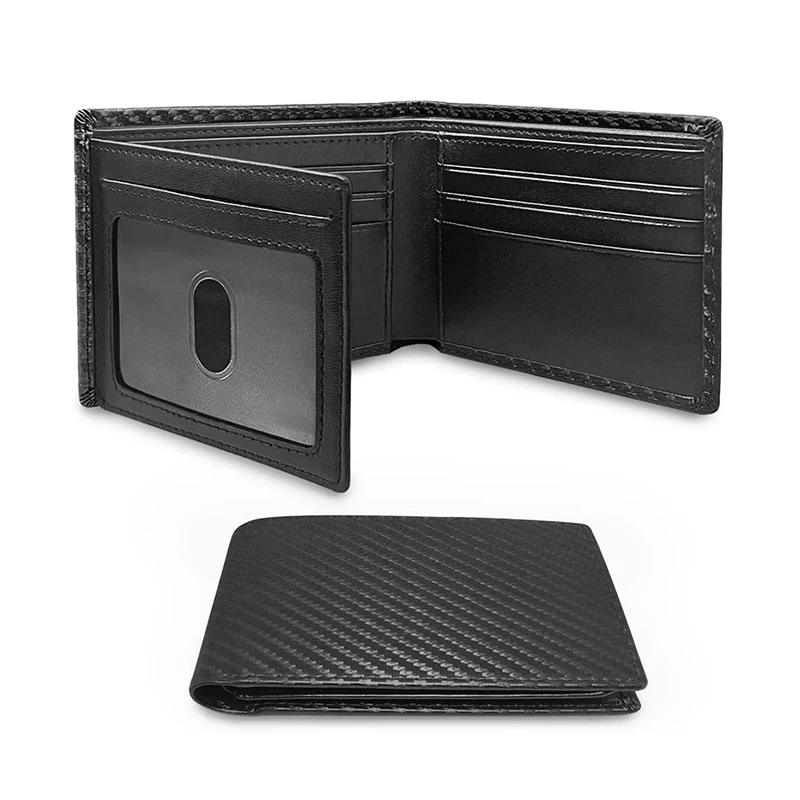 Slim Minimalist Tri-Fold Wallet Carbon Fiber RFID Blocking Men's  Wallet With ID Window and 9 Card Slots