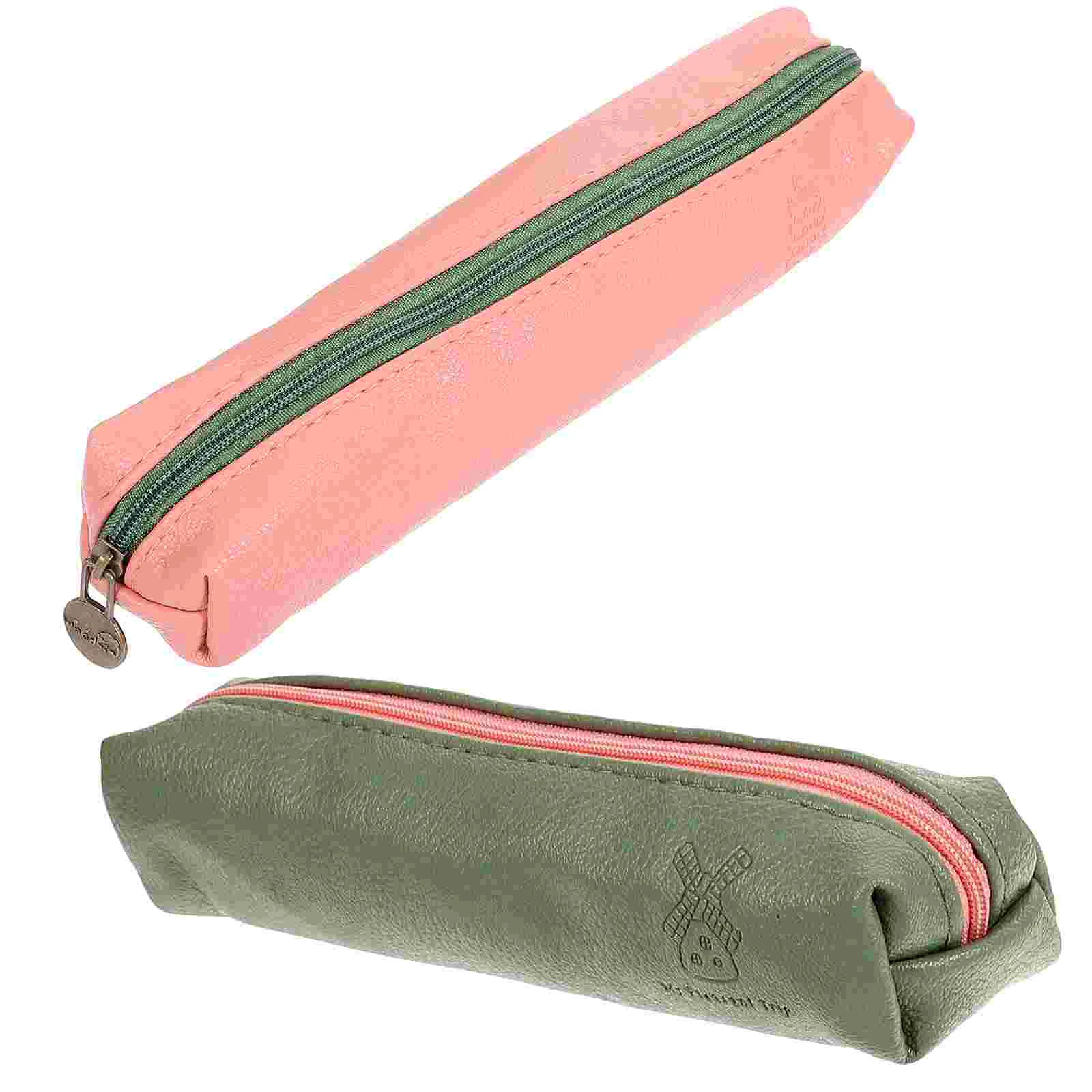 

2 Pcs Cases Thin Small Bag Double Zipper Slim Pu Student Pouch Girls Adults