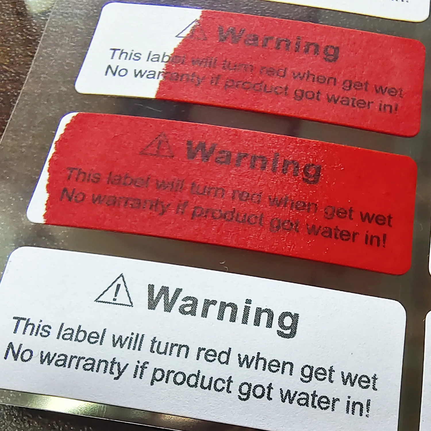 Wholesale 4cmx1.5cm Security Label Turn Red When Wet No Warranty If Product Got Water In V71