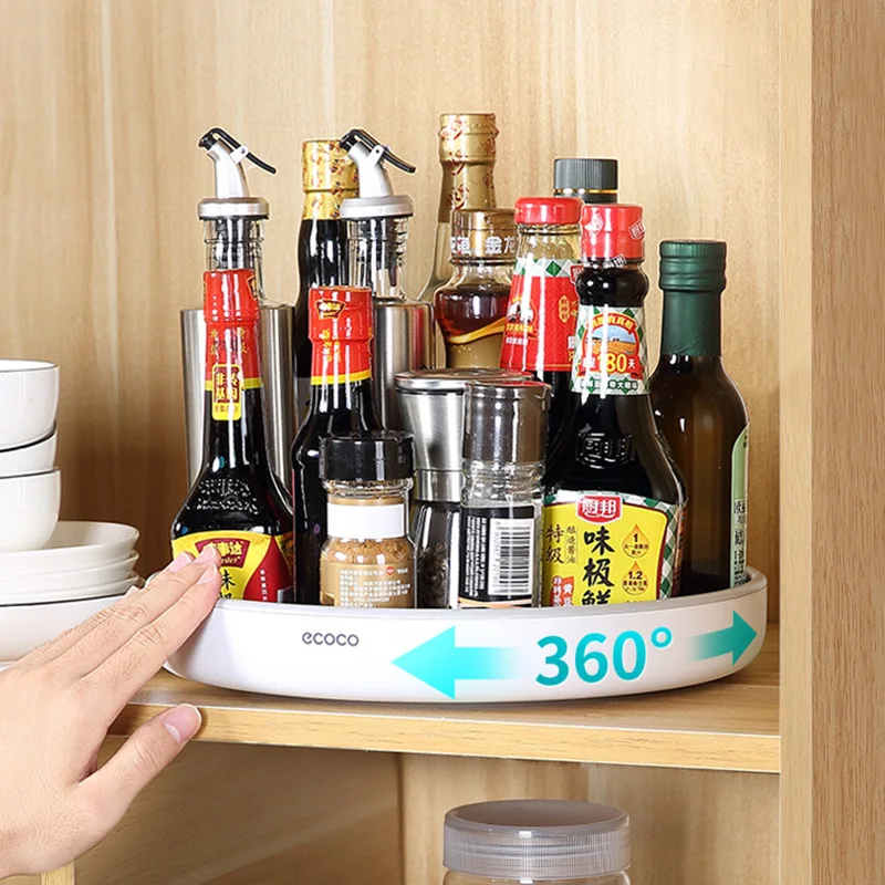 

Multifunctional Rotating Seasoning Table Seasoning Soy Sauce Bottle Storage Rack Non-slip Tray Fruit Tray Kitchen Accessories