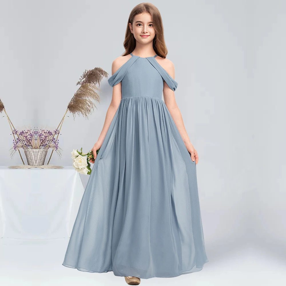 Dusty Blue Summer Flower Girl Dress Sleeveless Bridesmaid Dress