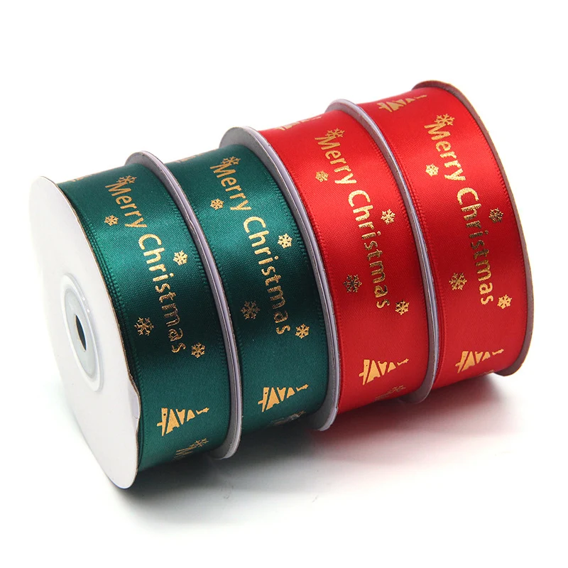 

1 Roll 2.5CM Bronzing Ribbon Printed Polyester Ribbon Christmas Decoration Gift Wrapping DIY Multi Purpose 2Colors Baking Decor