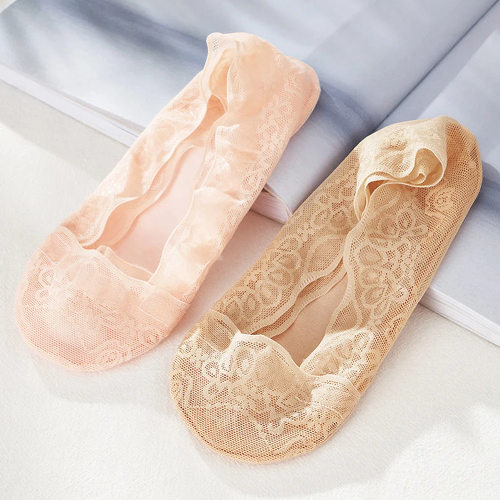 

Women Girl Silica Gel Lace Boat Sock 5Pairs Fashion Sexy Invisible Cotton Sole Non-slip Breathable Slippers Cute Ankle Sock Gift