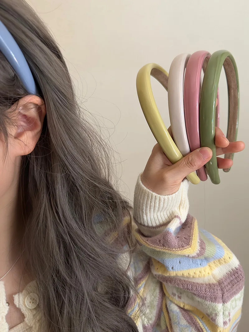 

Милая кожаная однотонная повязка для волос в Корейском стиле на весну и лето головной убор для девушек универсальное характерное женское о...