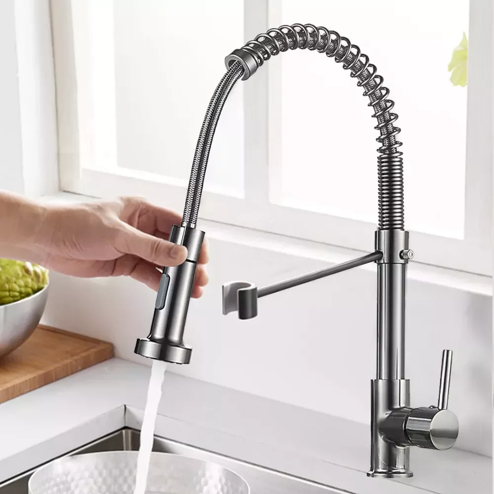 

Plating Brass Faucet 360 Degree Stretch With Spring Hot Cold Mixer Tap Stream Sprayer Nozzle Multi-Function Kitchen Sink Faucets