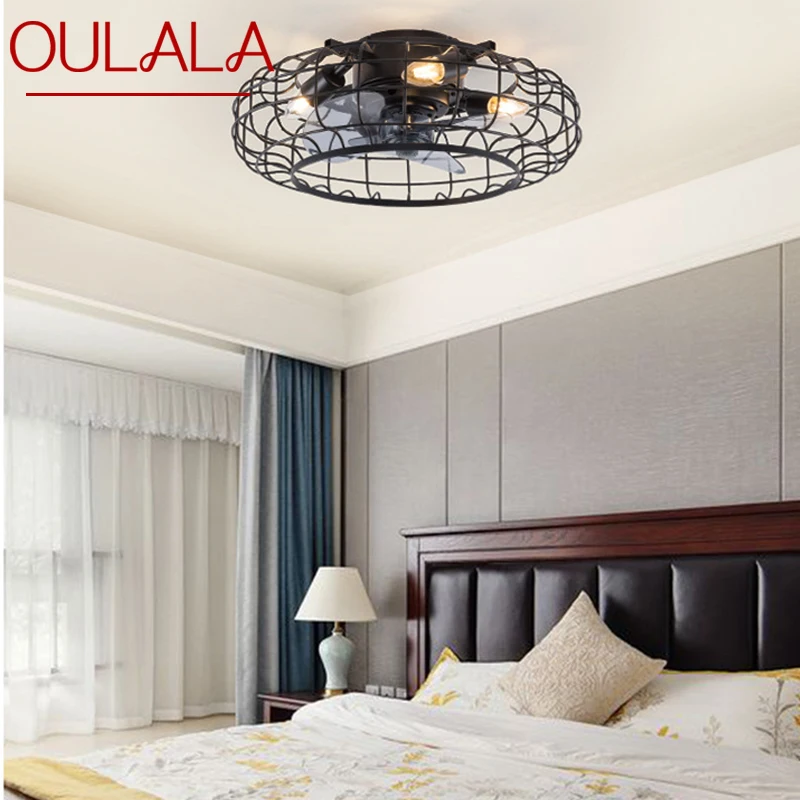 

OULALA Nordic Retro Ceiling Fan Light LED Black Creative Design With Lamp Remote Control For Home Bedroom Dining Room Loft