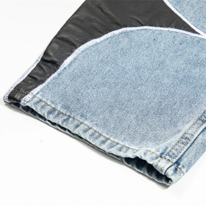 Новые джинсы American High Street THUG CLUB кожаные прямые с вышитым логотипом мужские и