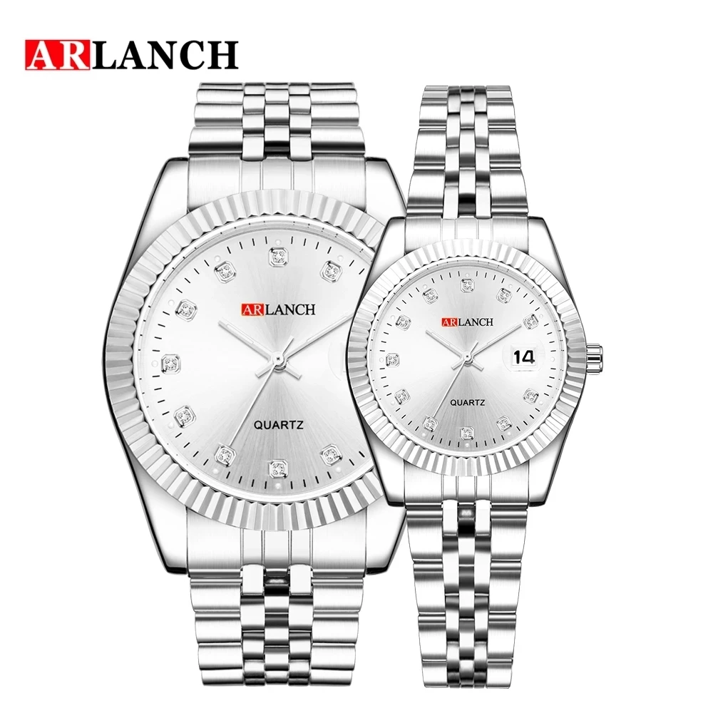 ARLANCH Fashion Luxury Men Women Watch Gold Blue Quartz Wrist Watch Stainless Steel Couples Clock Casual Waterproof Mens Watches