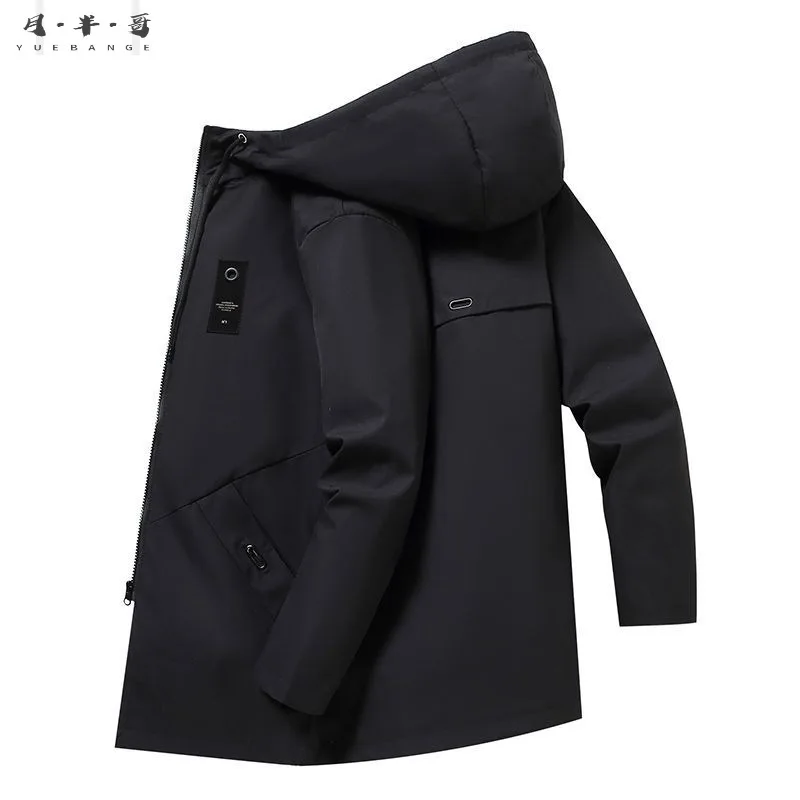 

Autumn and winter long trench coat men's new casual loose coat zipper hooded coat Korean version trend long jacket men's wear .