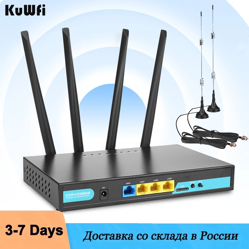KuWFi Wireless LTE Router 300Mbps 4G WIFI  Router With Sim Card High Speed WIFI Extender Long Range Extend Antenna Through Wall